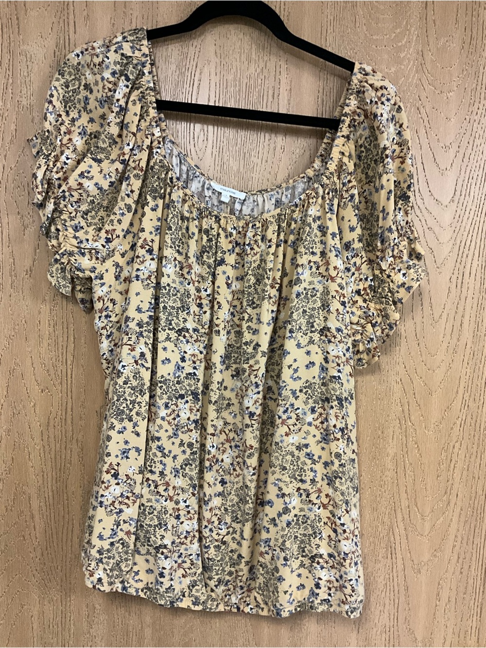 Maurices Yellow Floral Scoop Neck Blouse